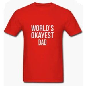 CRAZY DOG Men's World's Okayest Dad Red Cotton T-Shirt SIZE SMALL